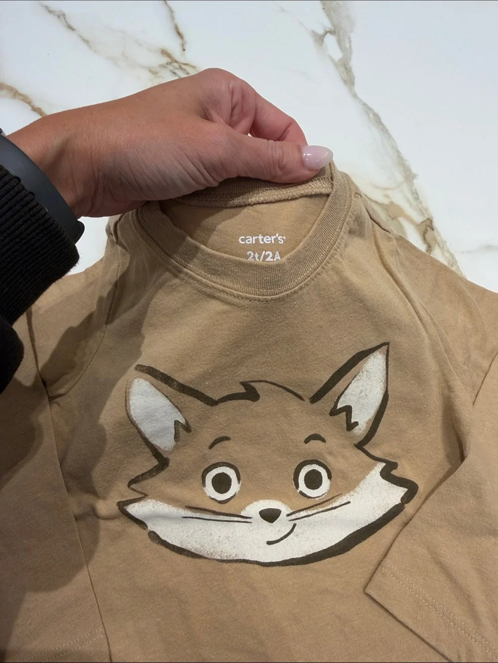 Carter's Beige & Tan Long Sleeve Kids' Animal Face Tees - Bear & Fox